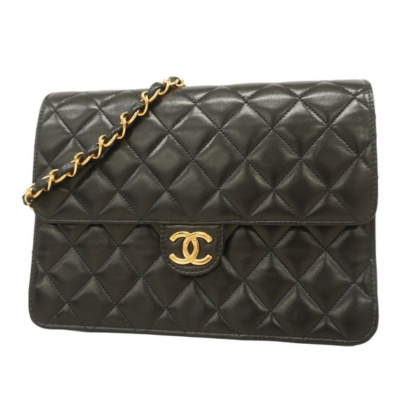 Chanel Matelasse Shoulder Bag with Chain Bag, Lambskin, Black, Women's - Picture 1 of 11